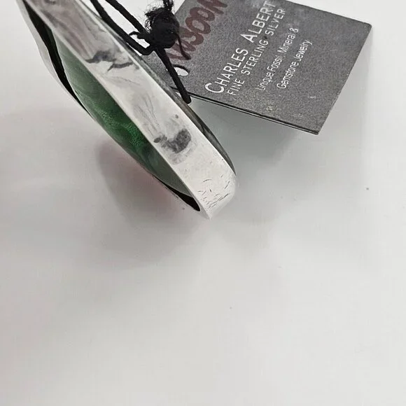 Charles Albert Dichroic Green Art Glass Fine Sterling Silver Necklace Pendant - Picture 10 of 10